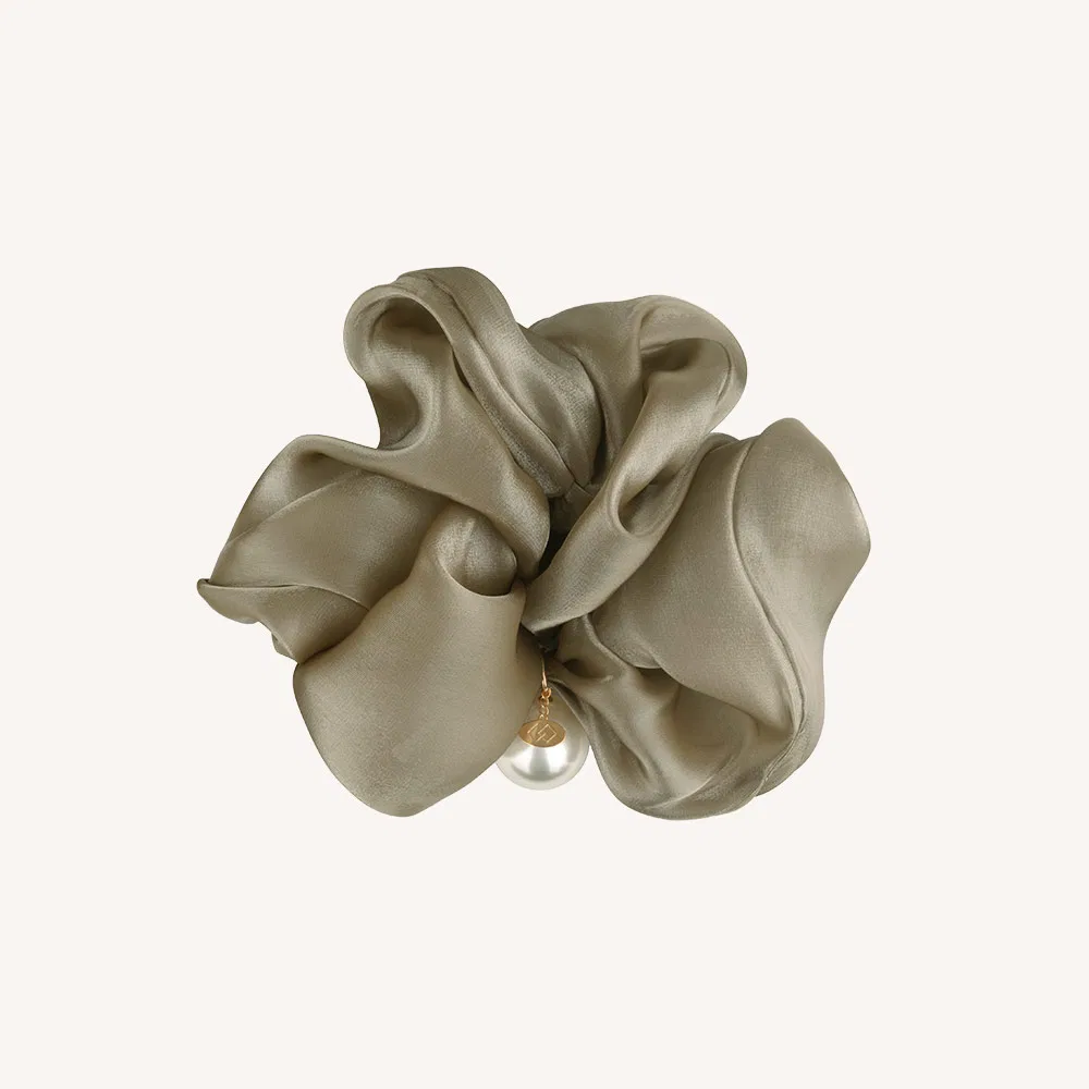 Резинка для волос Glossy Big Pearl Hair Scrunchie, полиэстер, хаки
