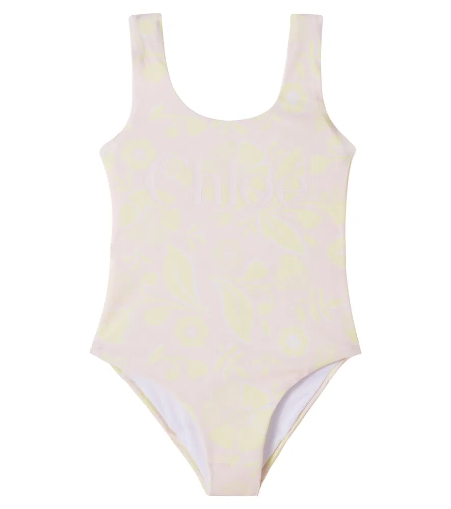 Купальник с цветочным принтом и логотипом Chloé Kids, розовый