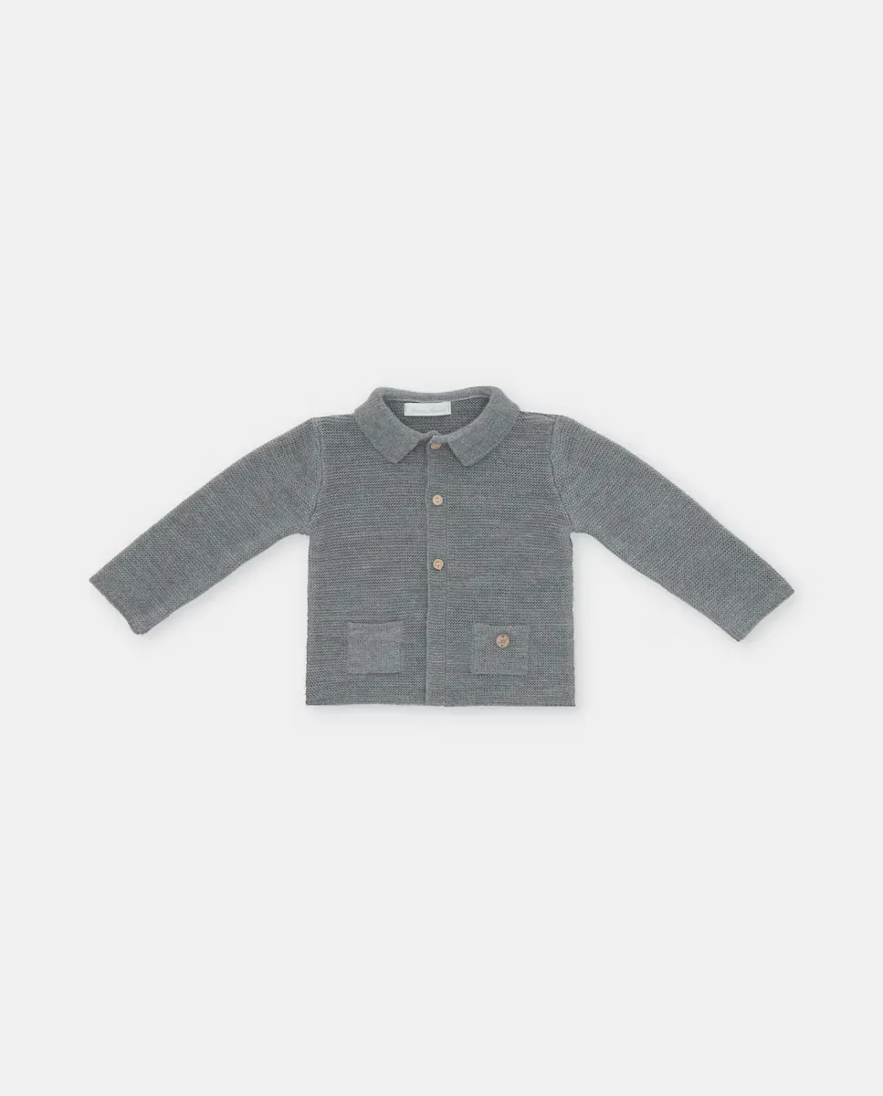 

Серая трикотажная куртка для мальчика с воротником и карманами Martín Aranda