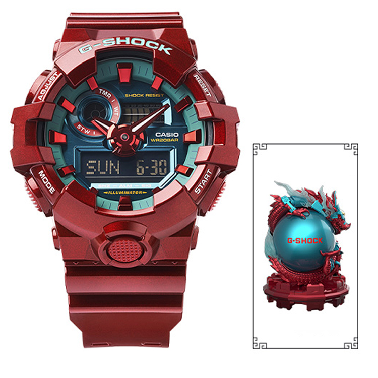

G-SHOCK China Dragon Collection Эксклюзивная подарочная упаковка Кварцевый механизм Ремешок из смолы Мужские часы Синий циферблат G-SHOCK, специальная коробка