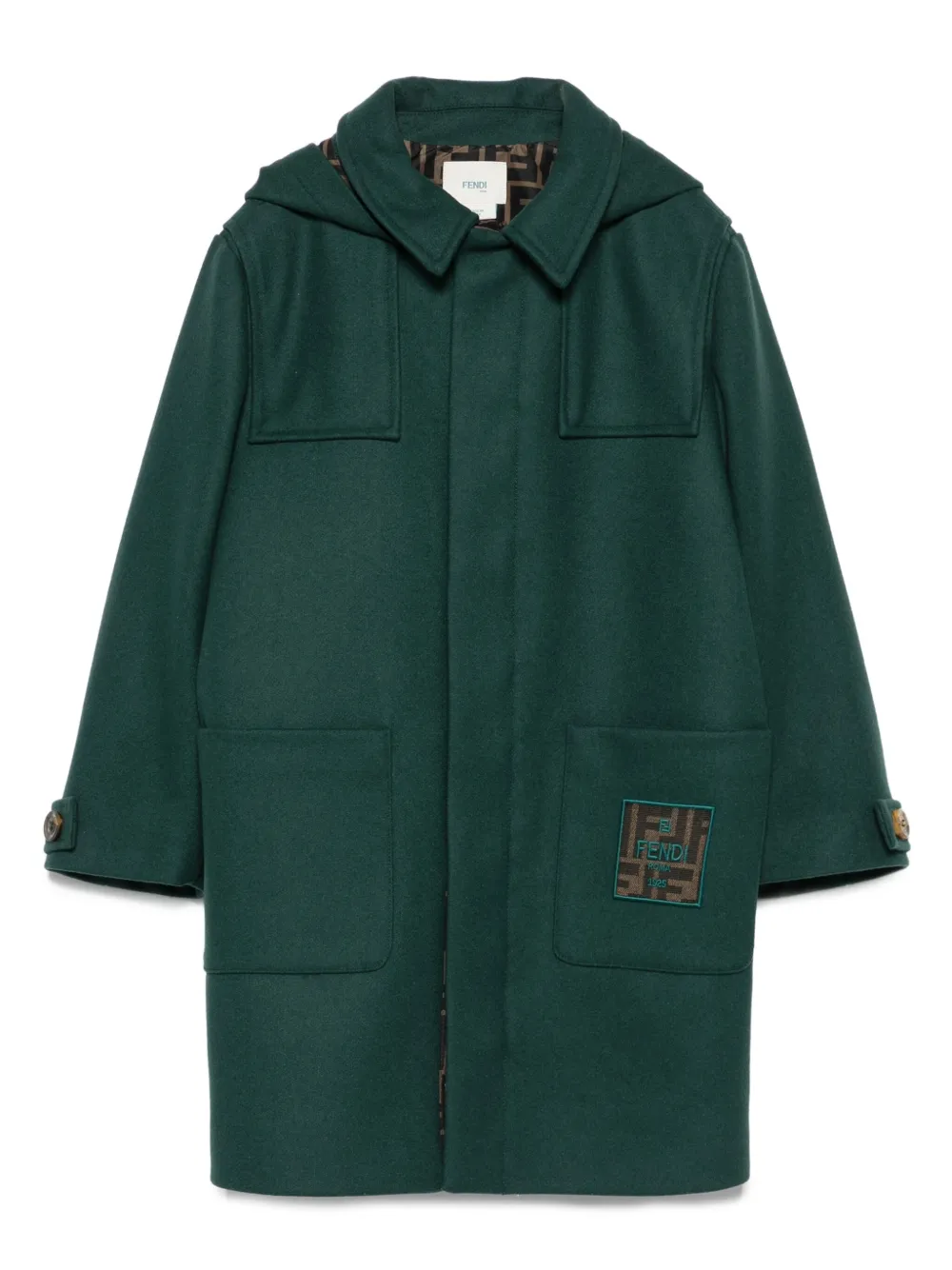 

Пальто с капюшоном и накладными карманами FENDI KIDS, зеленый