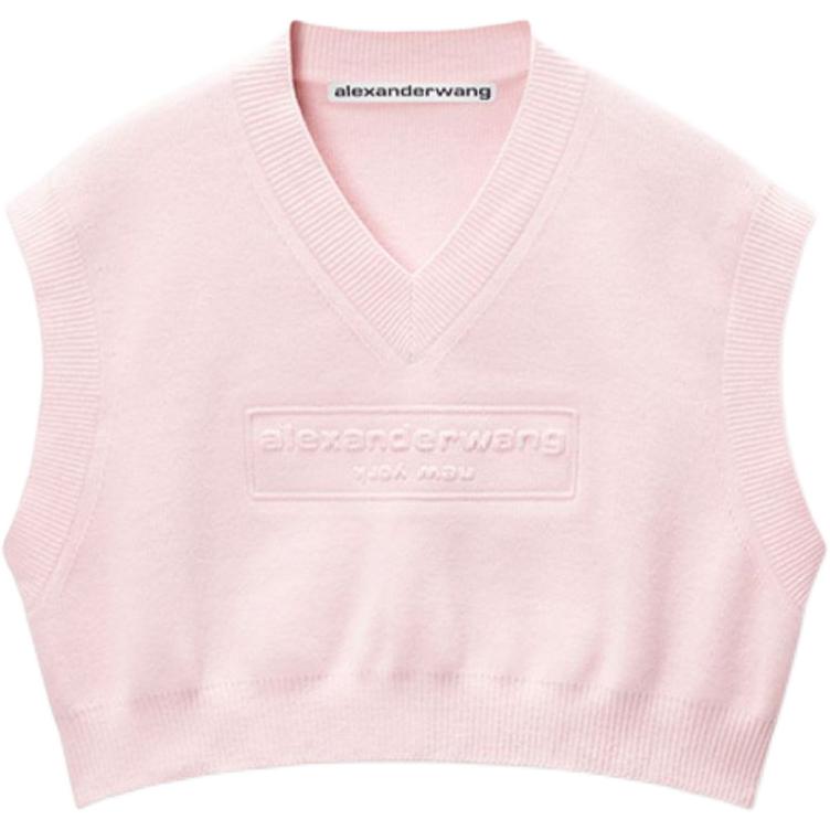 Футболка укороченная вязаная с тисненым логотипом Alexander Wang, балетный розовый — фото 2