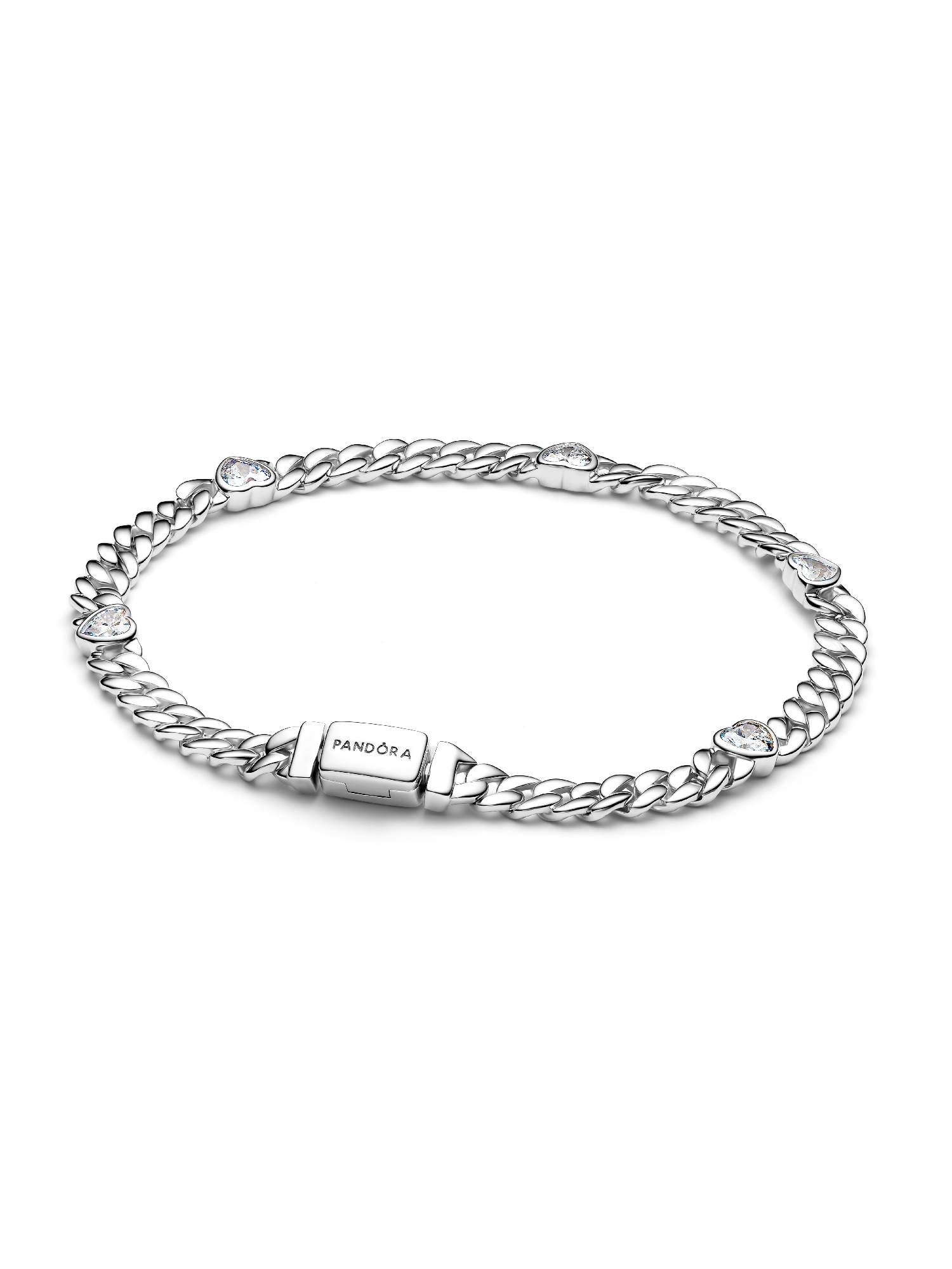 

Кубинский браслет-цепочка в форме сердца Pandora, серебро 925 пробы