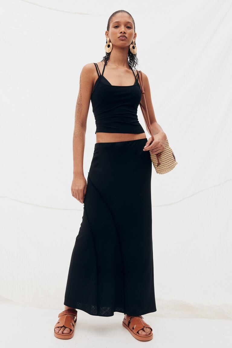 

Юбка из микса льна с бахромой по краям H&M, черный