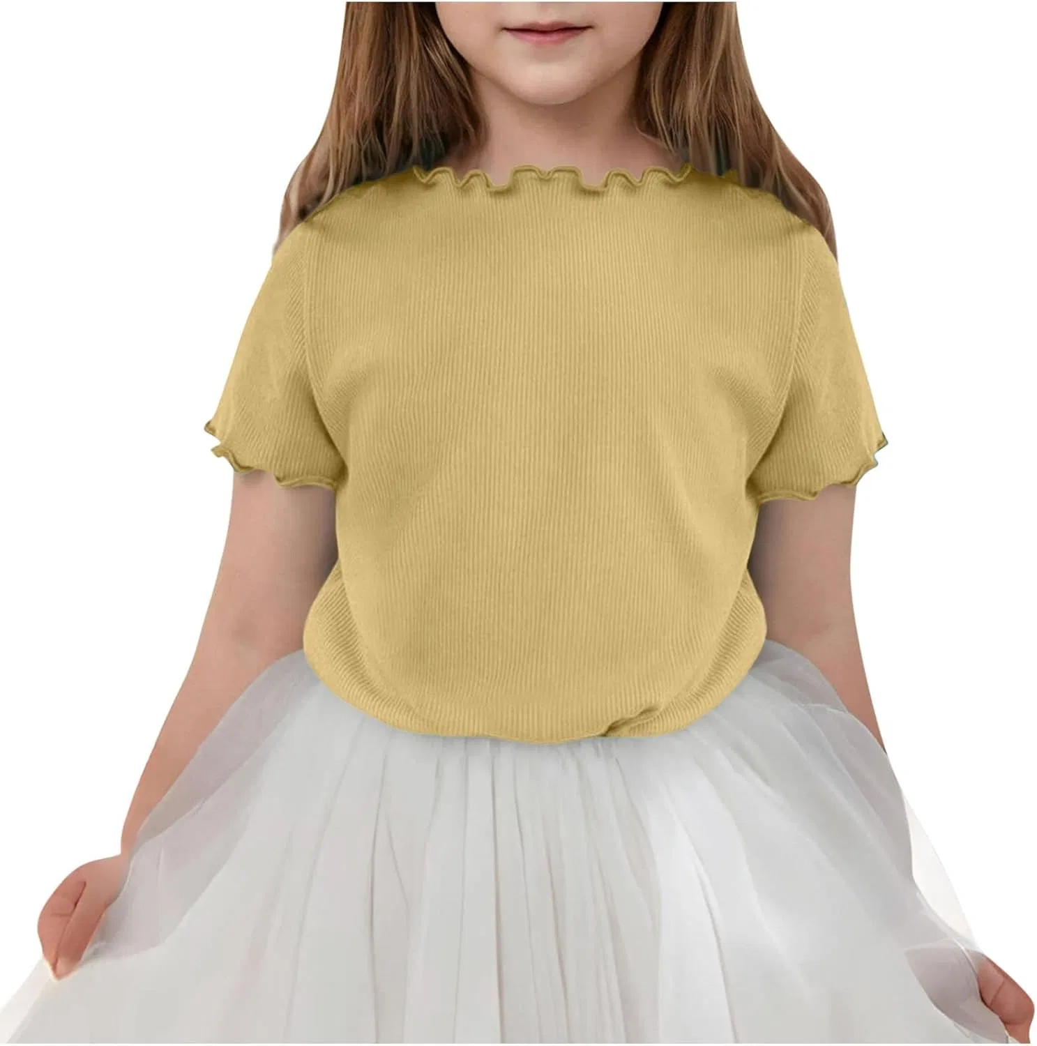 Футболка детская с рюшами, короткий рукав, Yellow