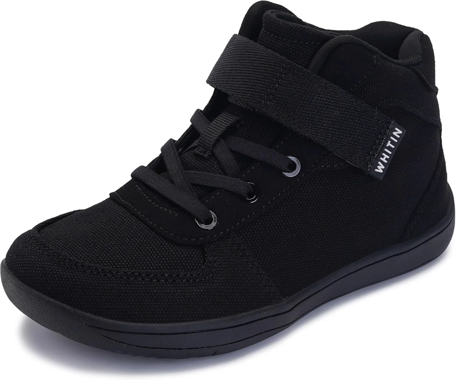 

Высокие сникеры WHITIN для мальчиков и девочек с широкой колодкой, босоножечный стиль + нулевая амортизация + минималистичные кроссовки для маленьких и больших детей, черный