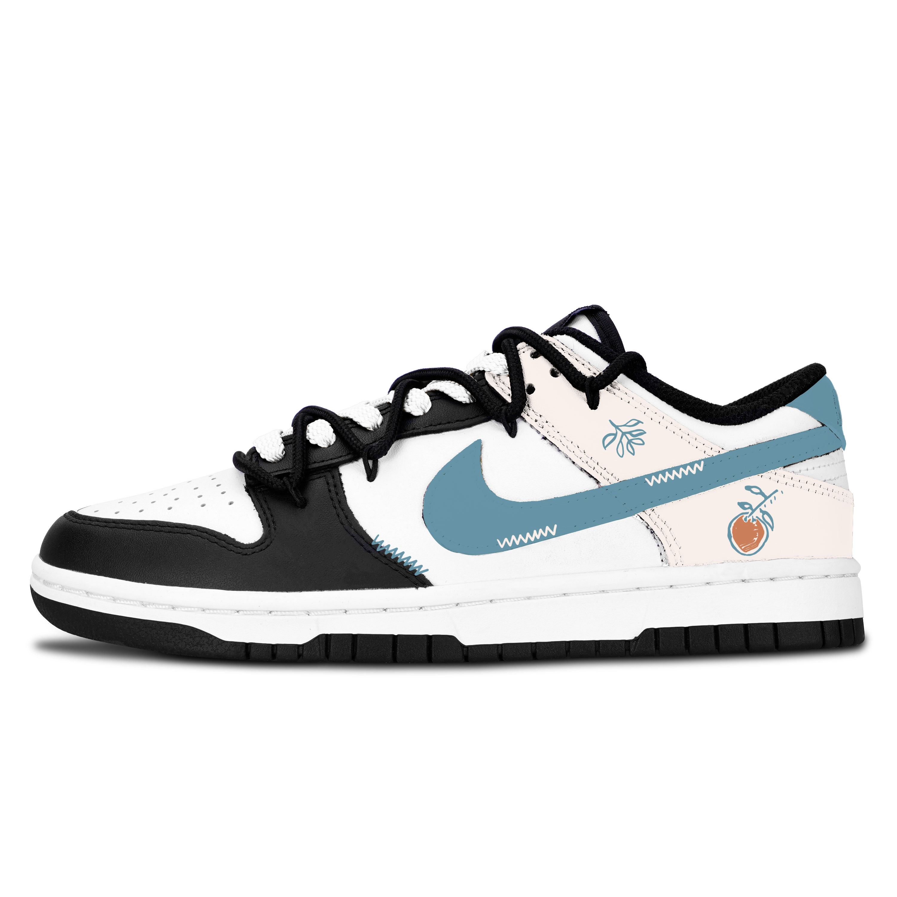 

Nike Dunk Black White, Light Orange Green Soft Leather Slip Resistant Abrasion Resistant Low top Skateboard Shoes Cyan