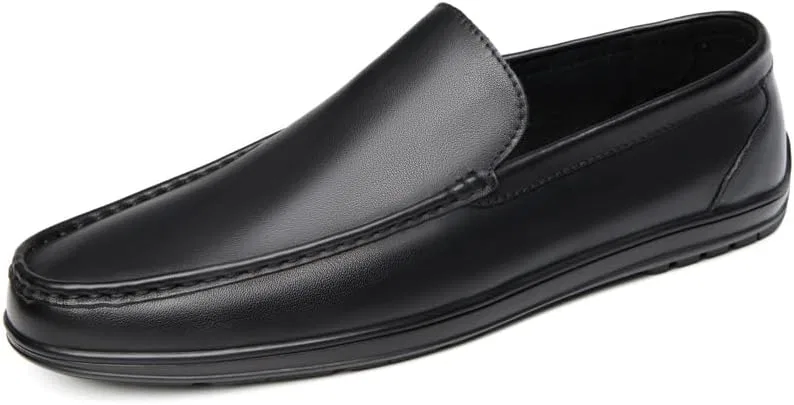 Лоферы кожаные Loafers for Men Solid Color Leather Loafer Shoes Lightweight Flat Heel Comfortable Walking Slip-on, Black SayfuR