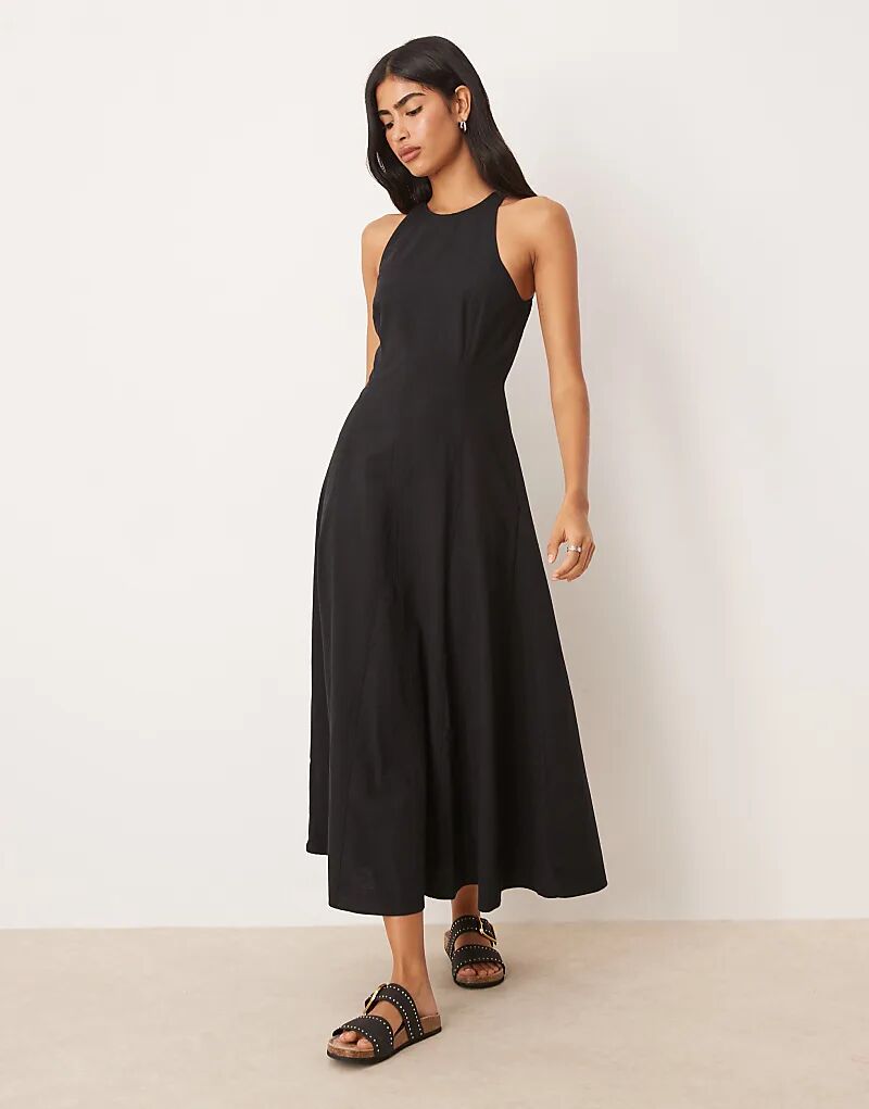 

Платье миди с косым вырезом и швами ASOS DESIGN черного цвета