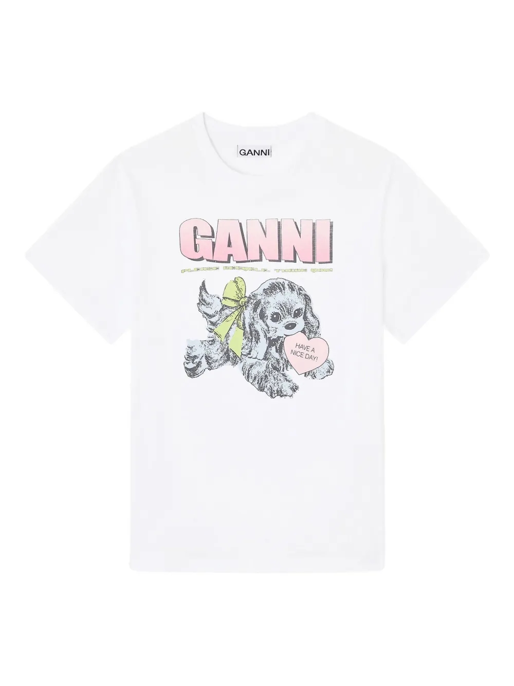 

Футболка с логотипом щенка GANNI, белый