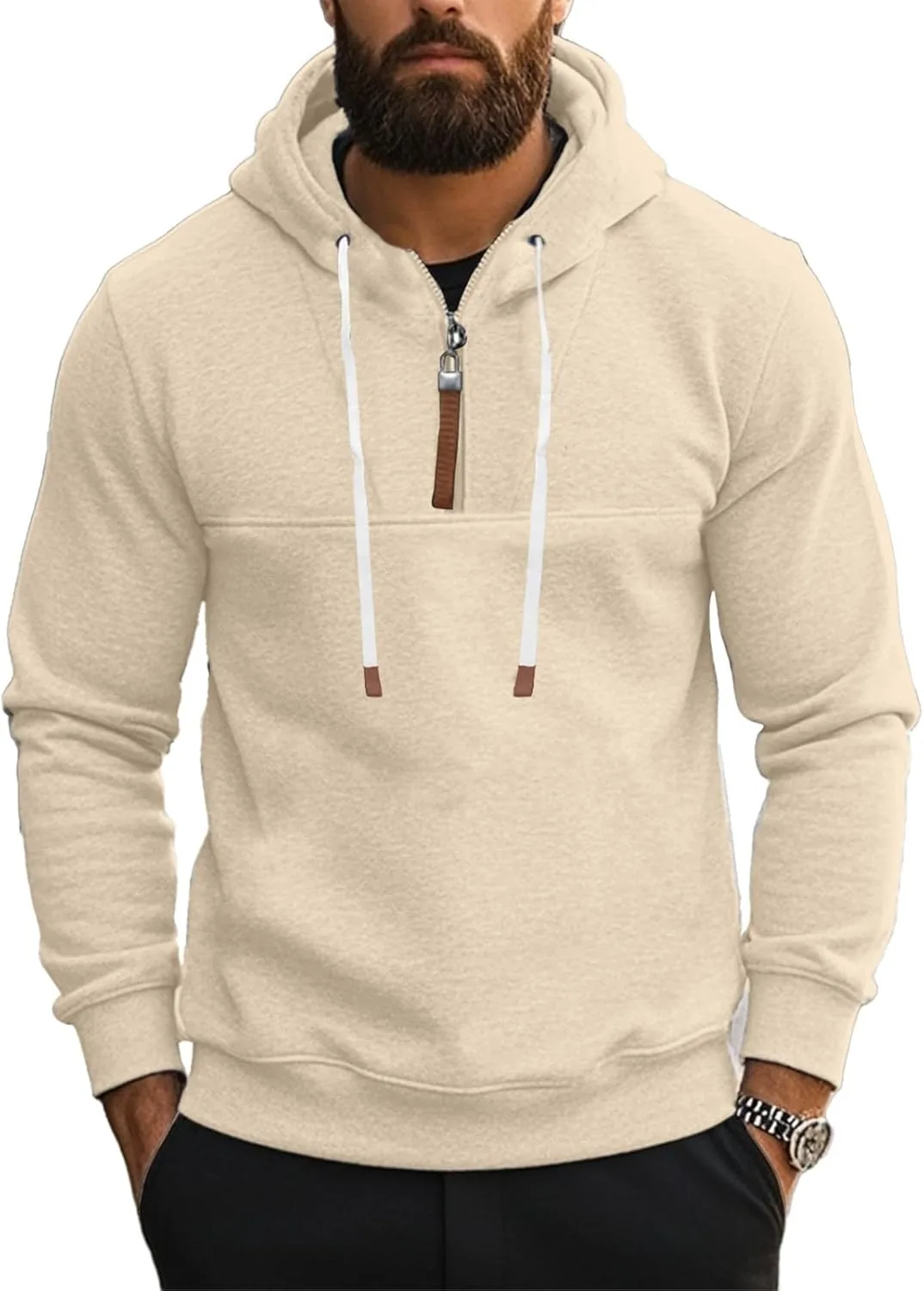 

Мужская толстовка с капюшоном на четверть молнии и карманом MBDWWLC