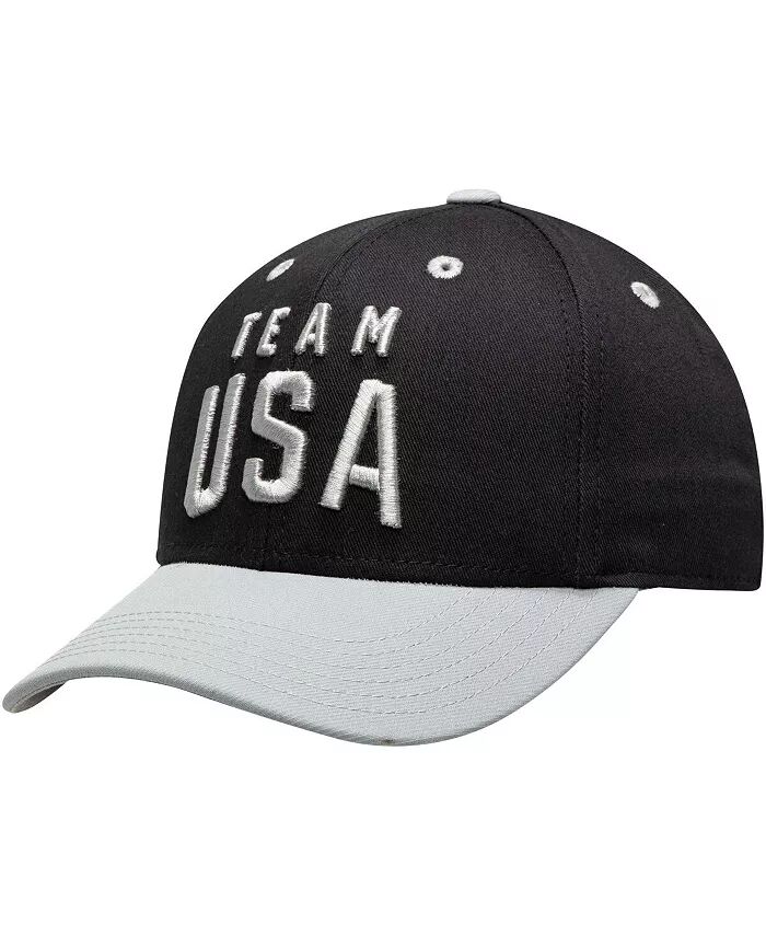

Big Boys Black and Gray Team USA Latitude Двухцветная структурированная регулируемая кепка Snapback Outerstuff