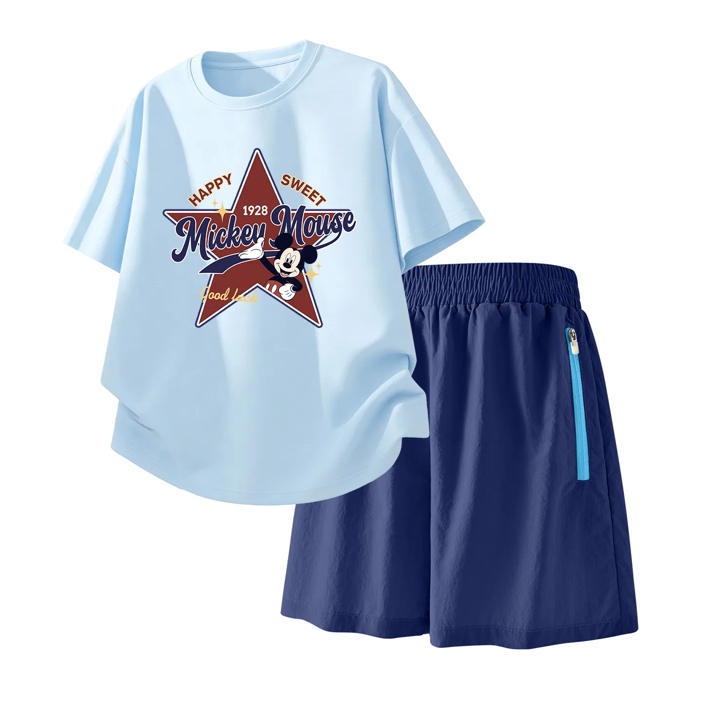 Детский спортивный костюм Casual Sportswear 2 Piece Set Disney, Di Xing Yao Mi Chi Sky Blue+Solid Color Deep Sea Blue