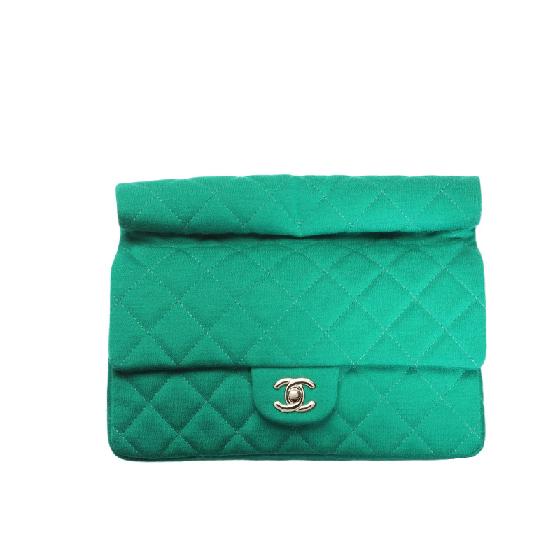 

CHANEL Вечерняя клатч Women's Green из шерстяной ткани с золотистым металлом, цвет Dark Green