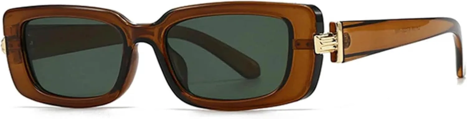 

Женские солнцезащитные очки в стиле ретро, ​​маленькие прямоугольные, с градиентным переходом цвета, защита от УФ-излучения UV400 TVTBBVV, Tea Dark Green