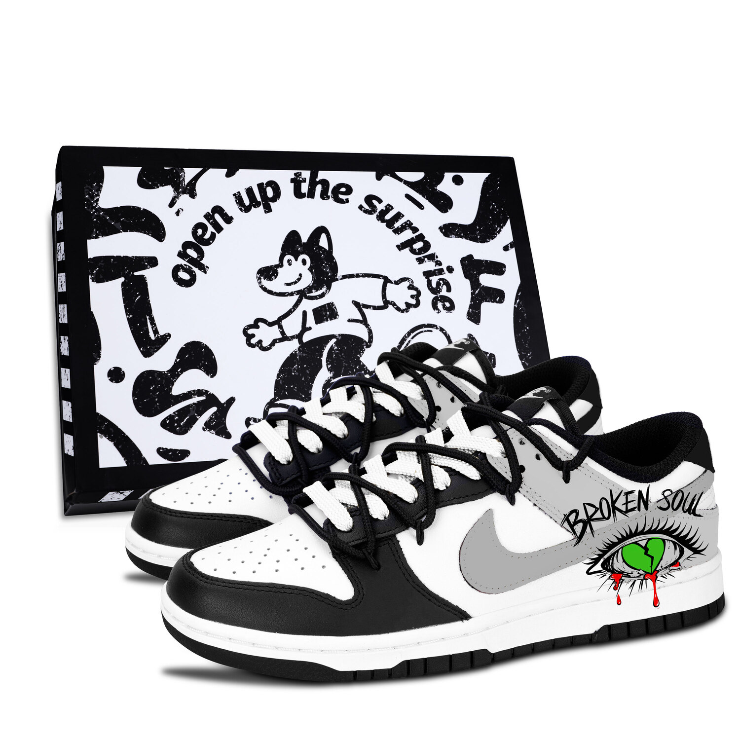 

Nike Dunk Black White, Distressed Soul Leather Slip Resistant Abrasion Resistant Low top Skateboard Shoes Unisex Gray