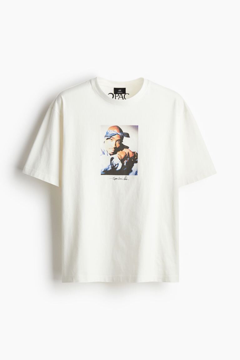 

Футболка с принтом свободного кроя H&M, белый