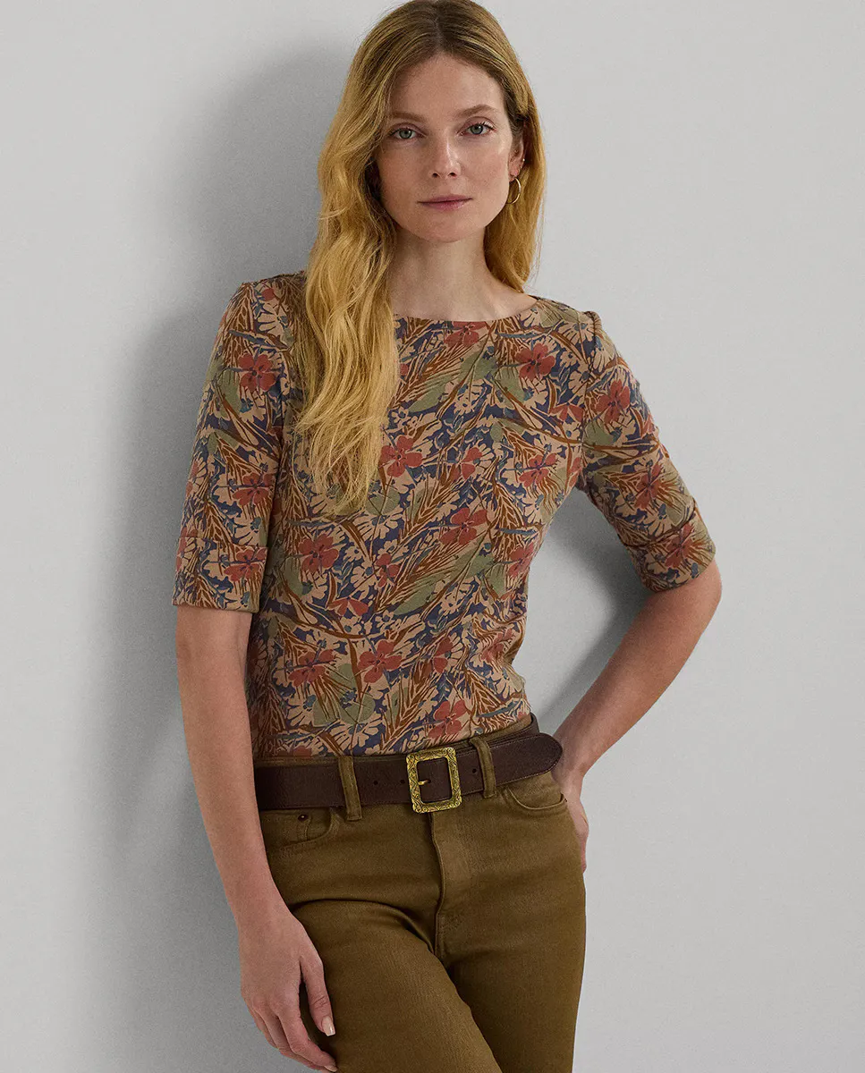 

Женская хлопковая футболка с цветочным принтом Lauren Ralph Lauren, мультиколор