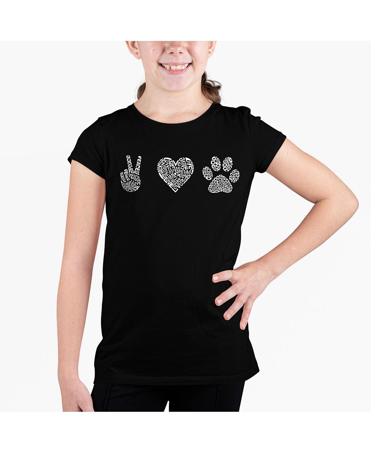 

Футболка с рисунком Word Art для большой девочки — Peace Love Dogs LA Pop Art