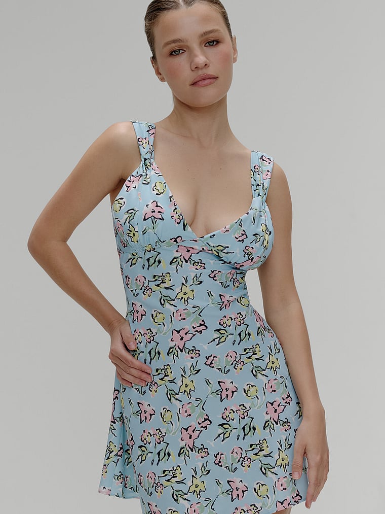

Атласное мини-платье с цветочным принтом Emilia Frankies Bikinis, цвет pastel peony print