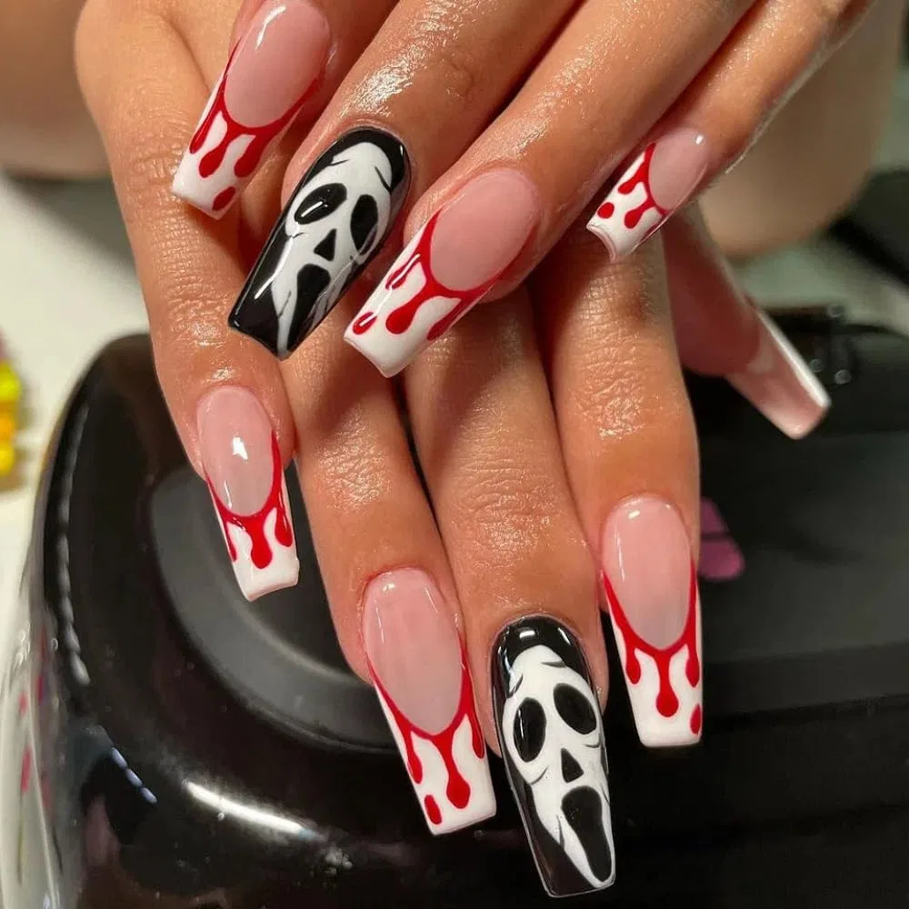 Накладные ногти Halloween Long Pink and Black Coffin, 24 шт. Ztcily