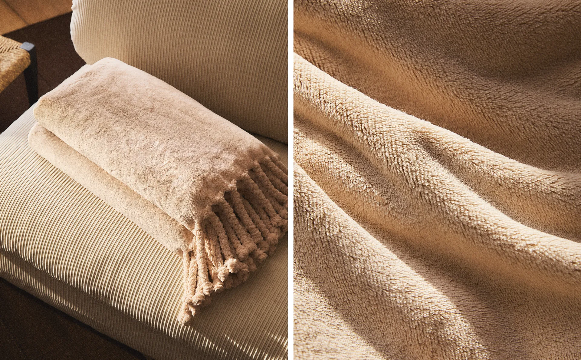 

Флисовое одеяло с бахромой Zara Home, песок