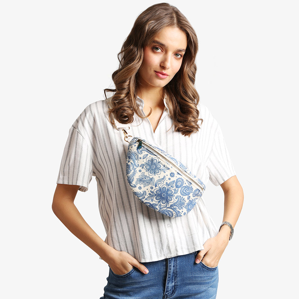 

Бохо абстрактный узор Вышитый поясной кроссбоди рюкзак / слинг-сумка / поясная сумка FASHNZFAB, синий