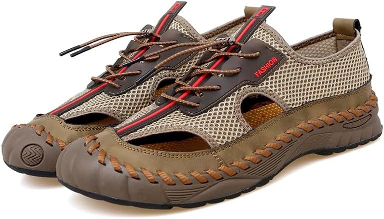 

Мужские походные кроссовки AQIXIDX, спортивные, повседневные, модные, кожаные сандалии для ходьбы, с закрытым носком, дышащие, легкие, пляжные, коричневый