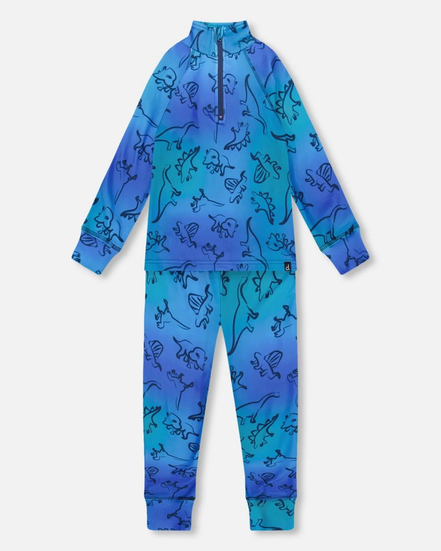 

Комплект из двух предметов термобелья для мальчика, синий градиентный принт с динозаврами - для малышей/детей Deux par Deux, Blue gradient dinosaur print