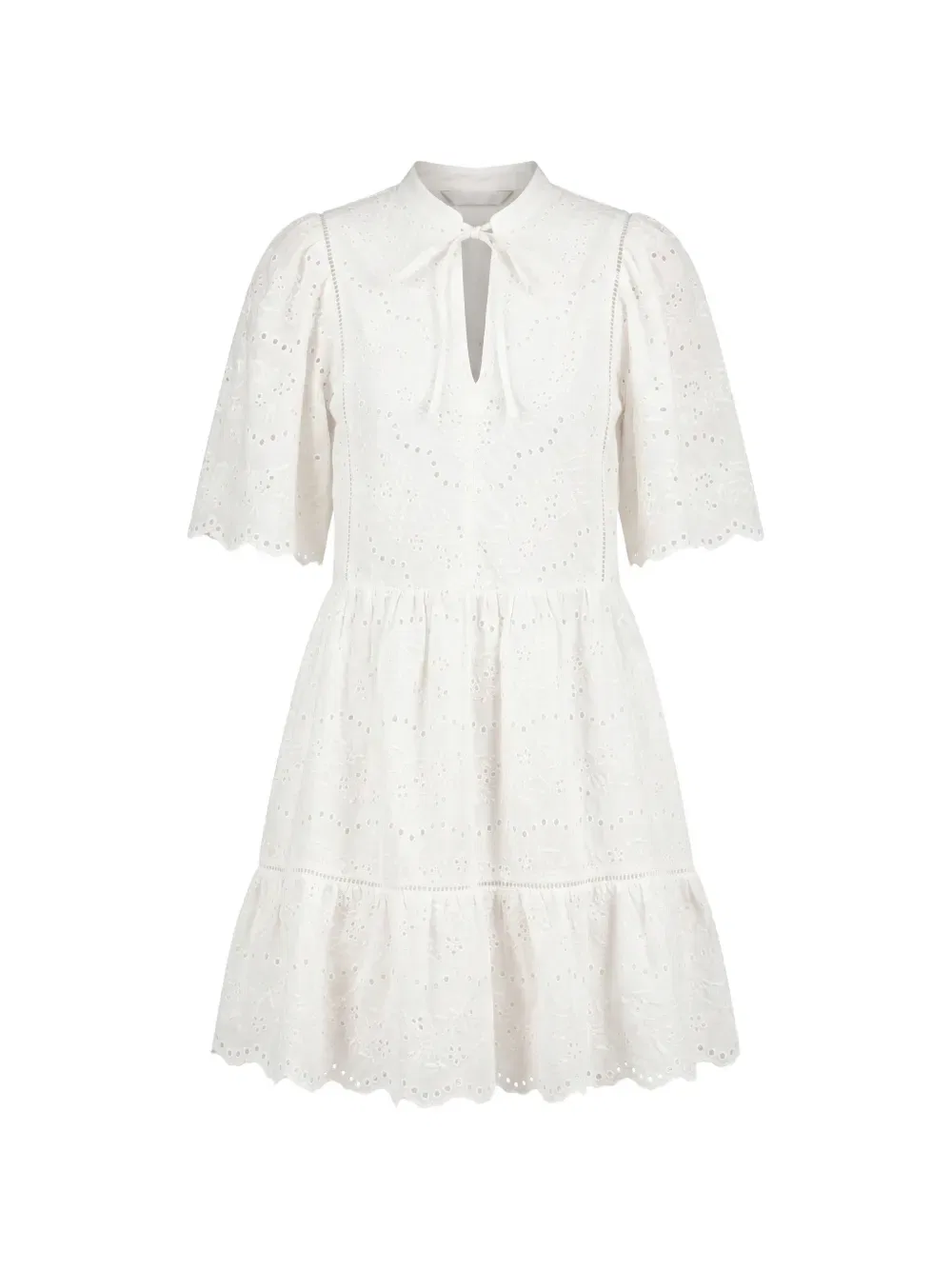 Ярусное платье мини Broderie Anglaise Boss, белый