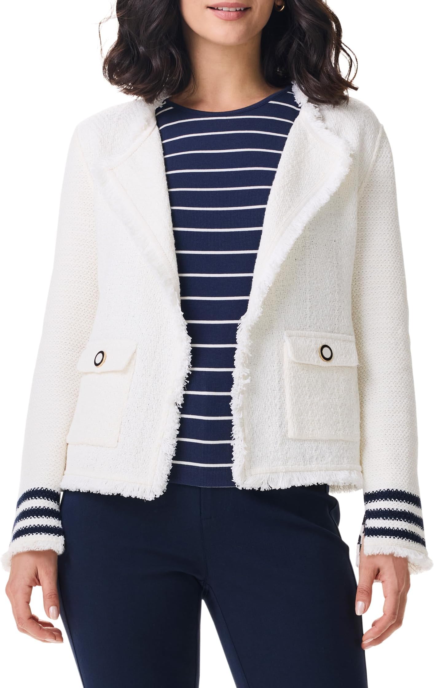 

Куртка NIC+ZOE Petite Subtle Stripe Fringe Mix Knit Jacket, цвет Cream Multi