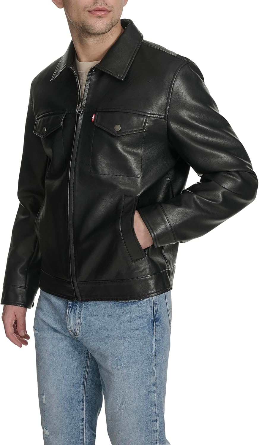 Мужская куртка Levi's из искусственной кожи Levi's Modern Trucker Jacket, Black — фото 2