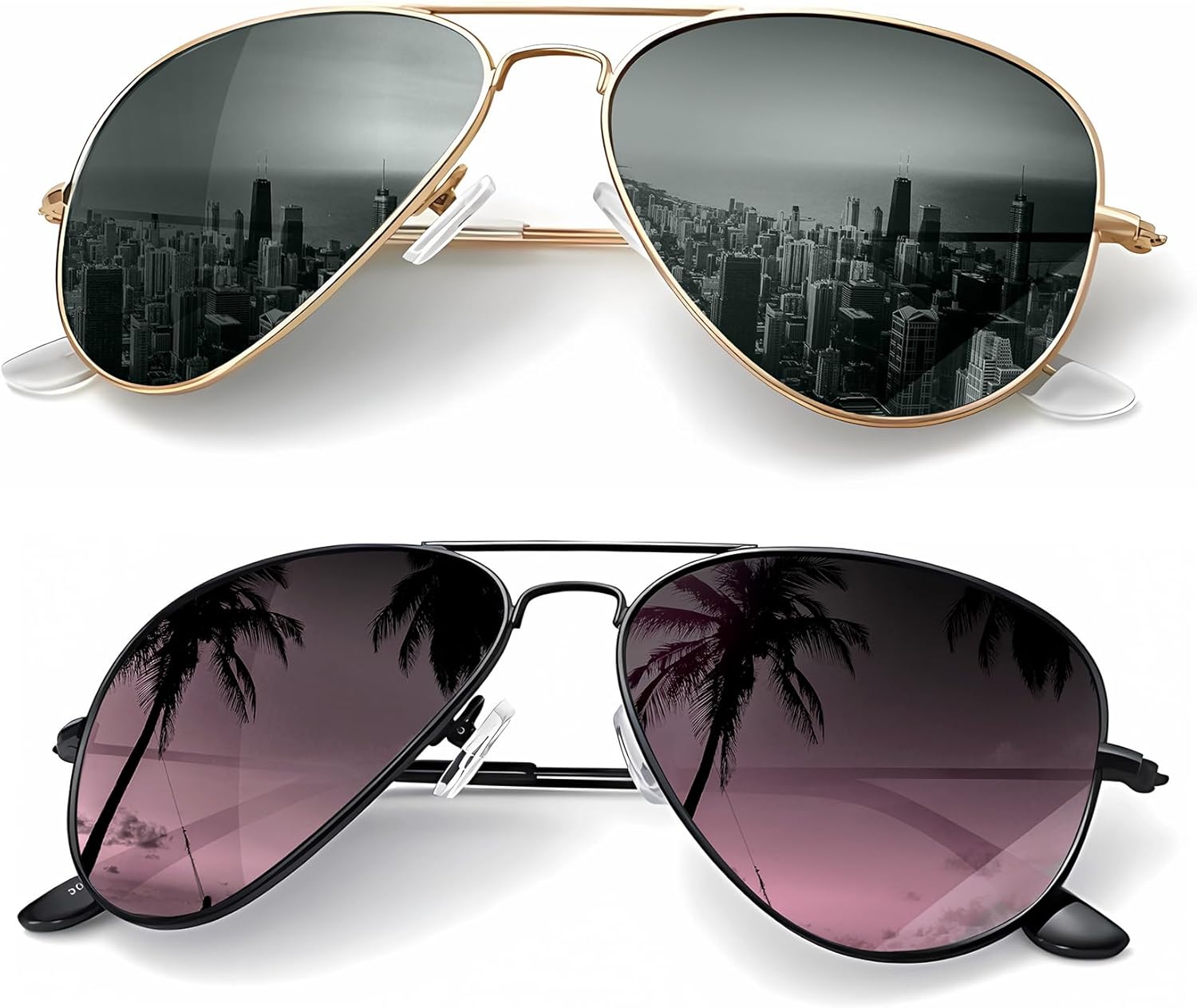 

Классические солнцезащитные очки-авиаторы KALIYADI для мужчин и женщин, очки для вождения, поляризованные линзы, блокирующие УФ-излучение, E (2 Pack) Blackish Green/Purple Gradient