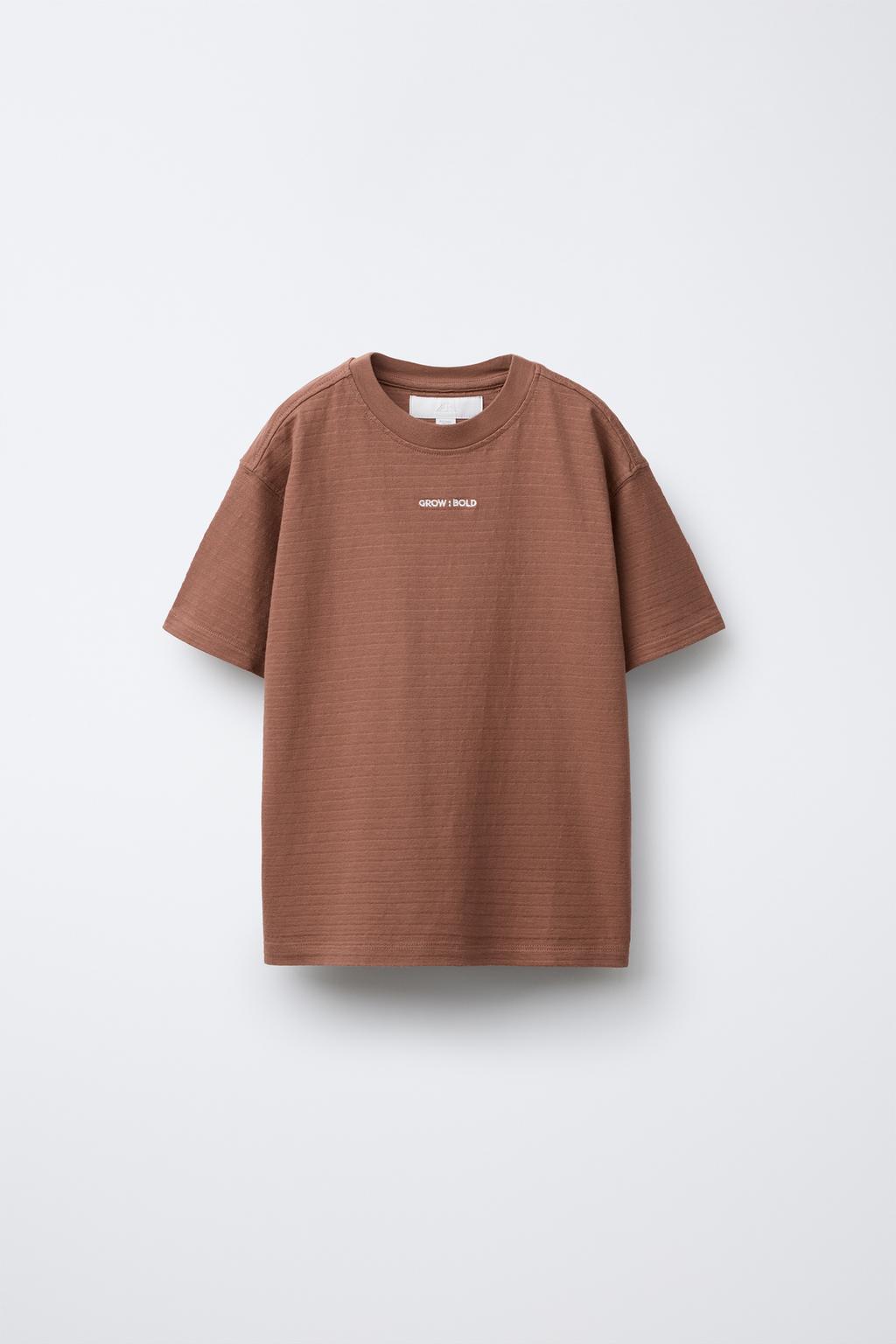 

Текстурированная футболка с вышитым текстом ZARA, цвет Russet
