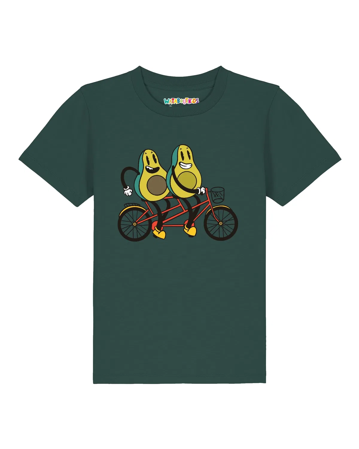 Футболка детская с авокадо и велосипедом Wat? Apparel, темно-зеленый — фото 2