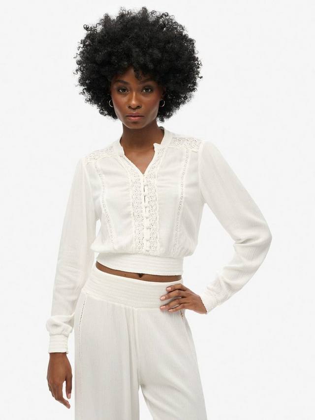 

Топ с отделкой из кружева и присборенным кроем Superdry, Ecru