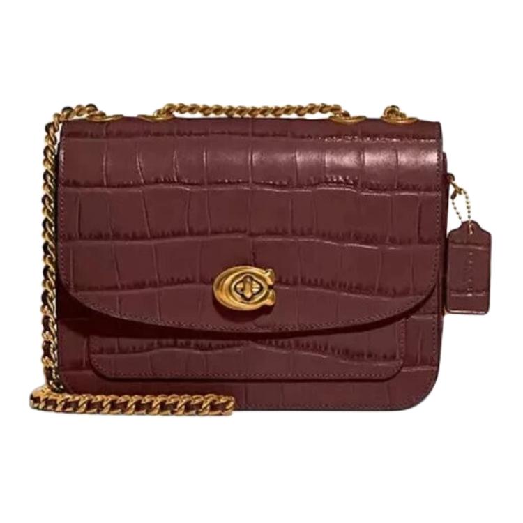 

Coach Женская маленькая кожаная сумка через плечо Madison с крокодиловым принтом, кофейно-коричневого цвета