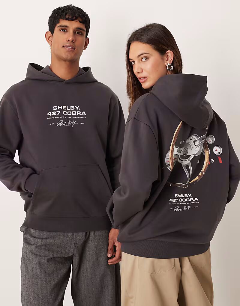 

Свободная толстовка унисекс с принтом в виде колеса кобры темно-серого цвета Asos Design