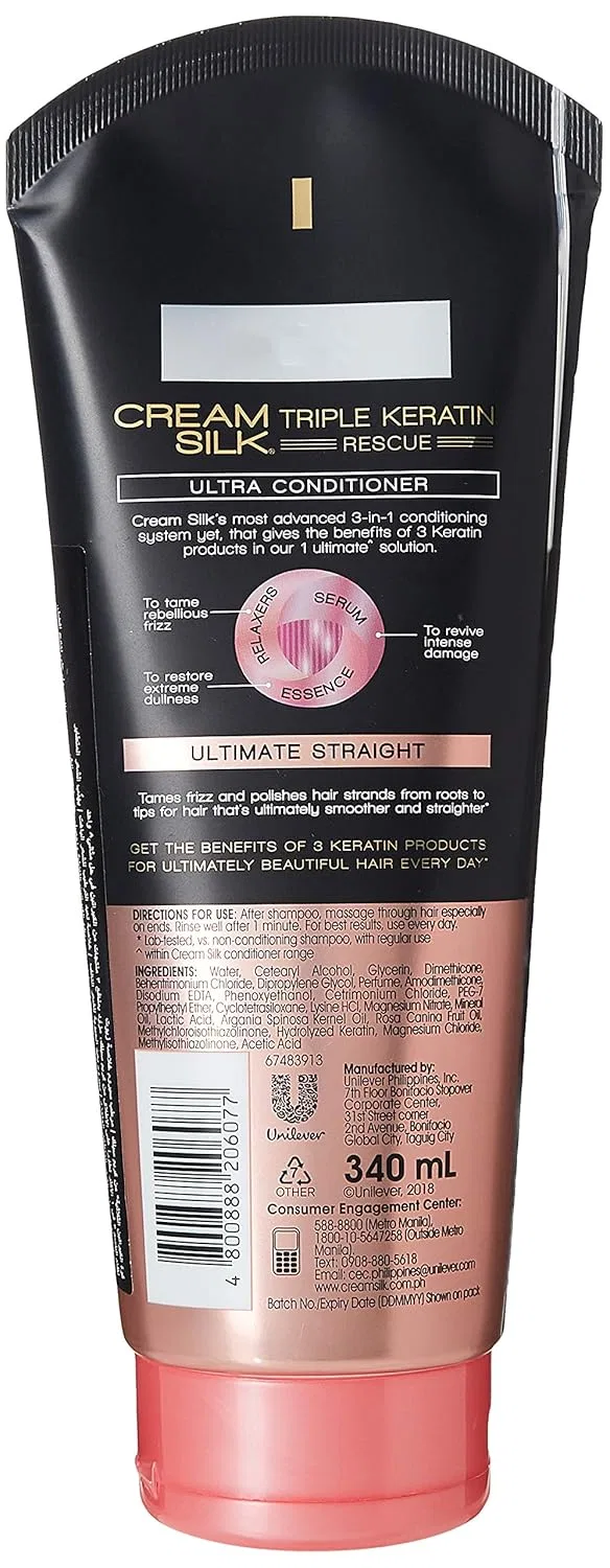 Кондиционер Triple Keratin Rescue Ultimate Straight от CREAMSILK, 340 мл Cream Silk — фото 2
