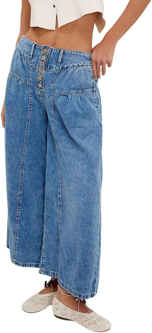 

Женские джинсы-кюлоты с эластичным поясом и пуговицей Ru Sweet