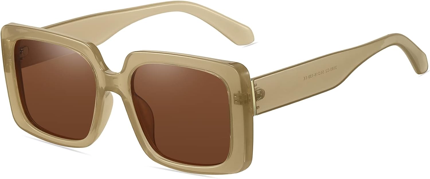 

Винтажные квадратные поляризованные солнцезащитные очки для женщин, модные в стиле 90-х, с толстой прямоугольной оправой, защита от ультрафиолета UV400 Fozono, Brown Frame Brown Lens