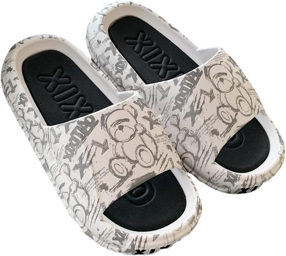 

Тапочки CEINOM для женщин и мужчин, мультяшный медведь, подушка, шлепанцы, для дома, улицы, ванной, душа, с открытым носком, черный