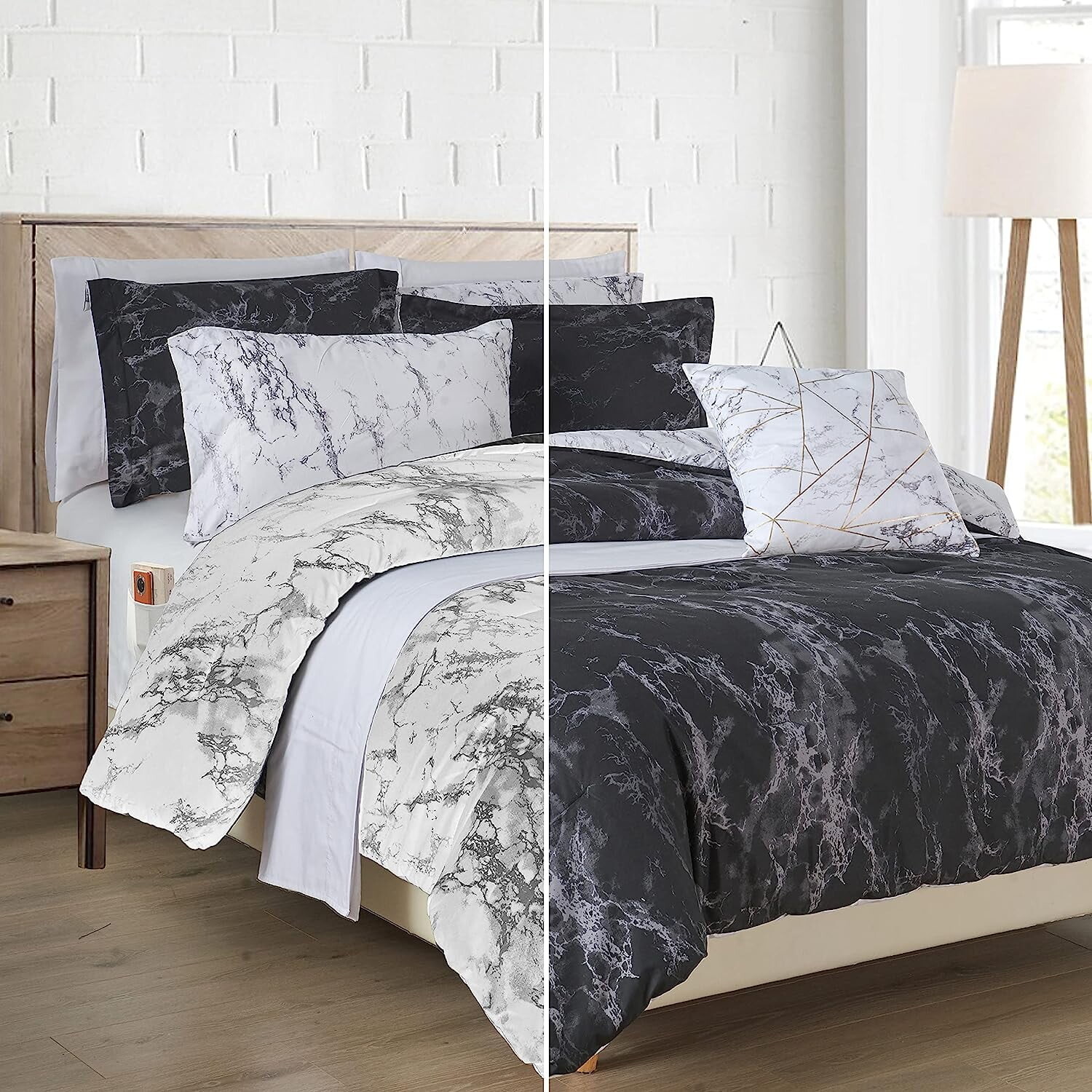 

Комплект постельного белья Marble Mocassi, черный / белый
