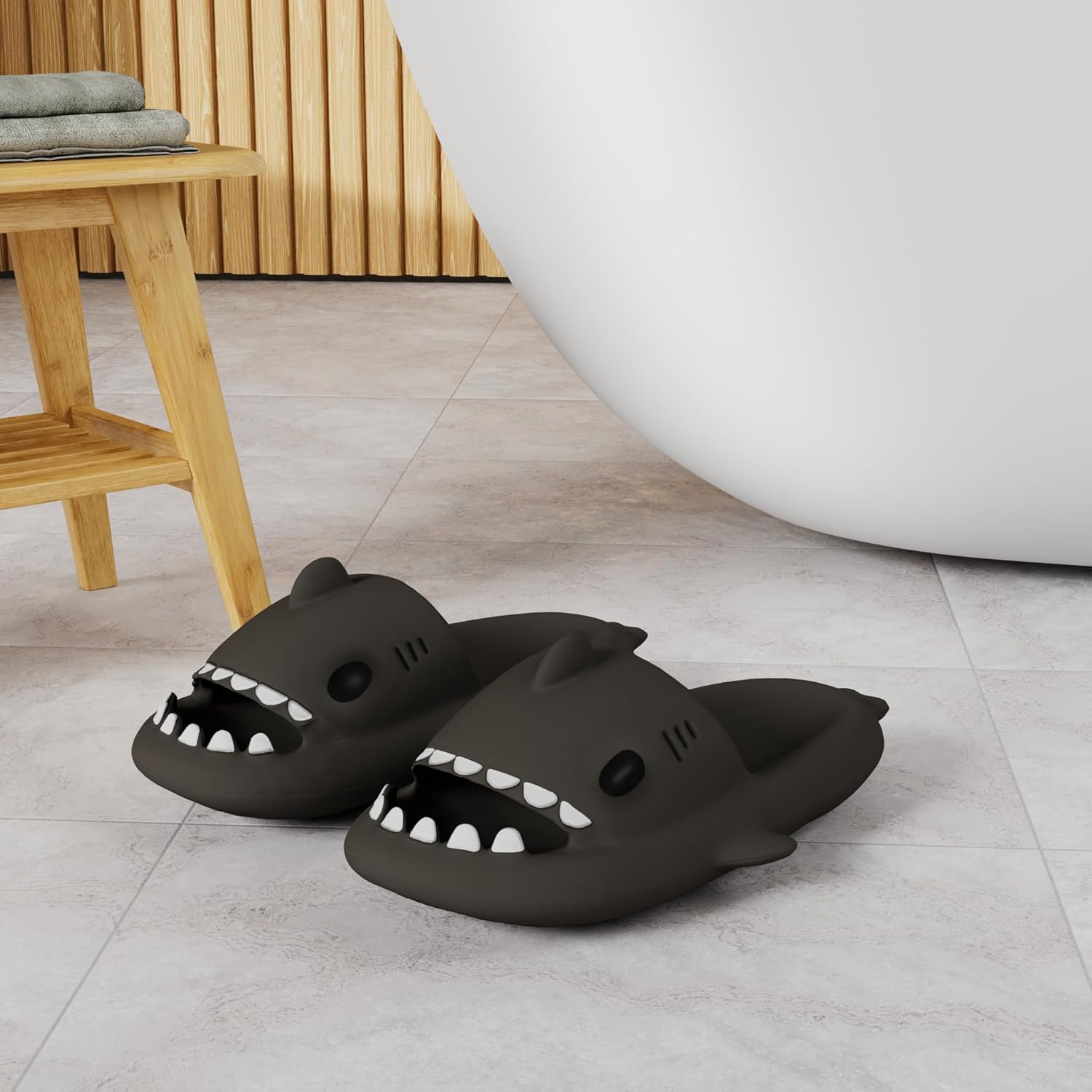 Сандалии Hello Slippers Glow in The Dark Shark Slides, мягкие, экологичные, из материала EVA, удобные для женщин и мужчин, для дома и улицы, черный — фото 3