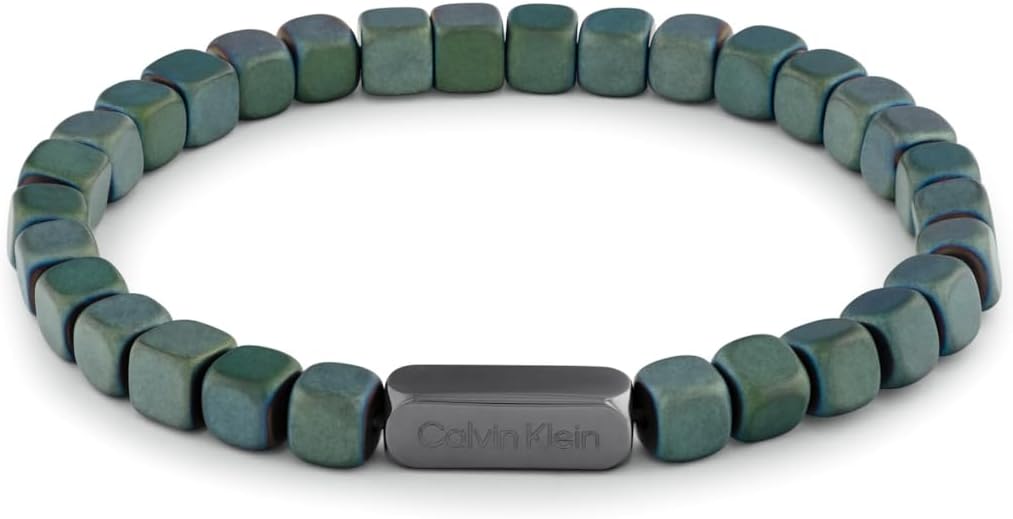 

Мужские украшения Calvin Klein - квадратный браслет с гематитовыми бусинами - регулируемый и удобный - модный аксессуар для повседневной носки - подарок для него, Green Matte