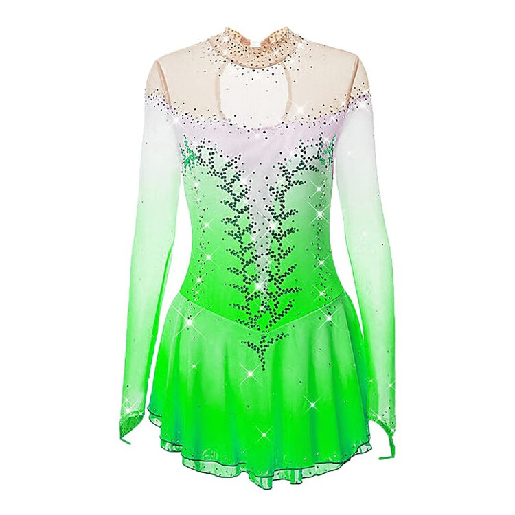 

HEAD Индивидуальное платье для фигурного катания для девочек, синий длинный рукав, костюм для катания на льду, зеленый, XXS