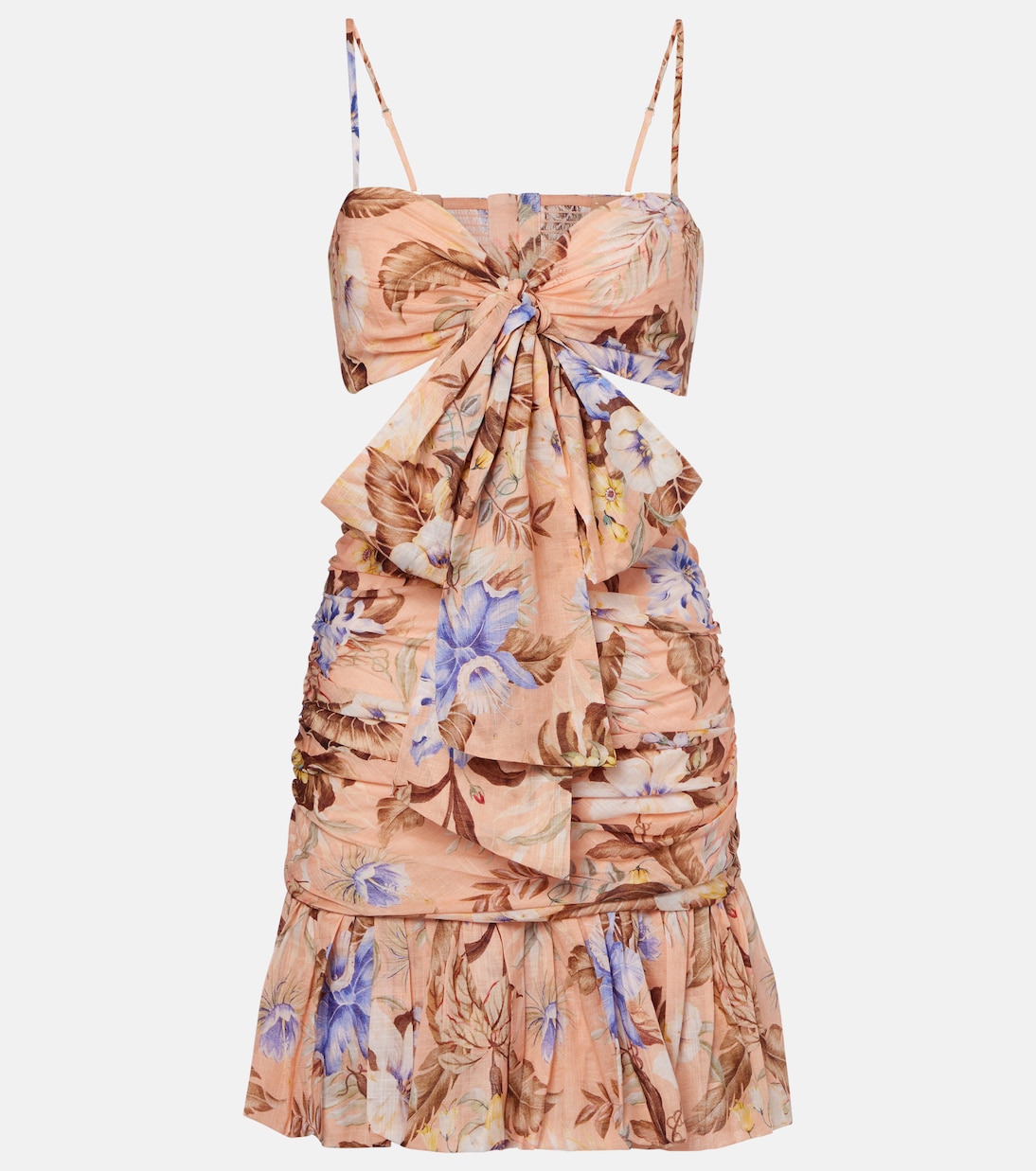 

Кокосово-цветочное хлопковое мини-платье Zimmermann, Peach Multi Floral