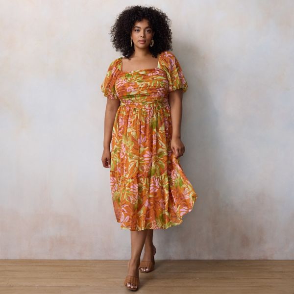 

Платье миди больших размеров с плиссированным лифом Lc Lauren Conrad, цвет spice misty jungle