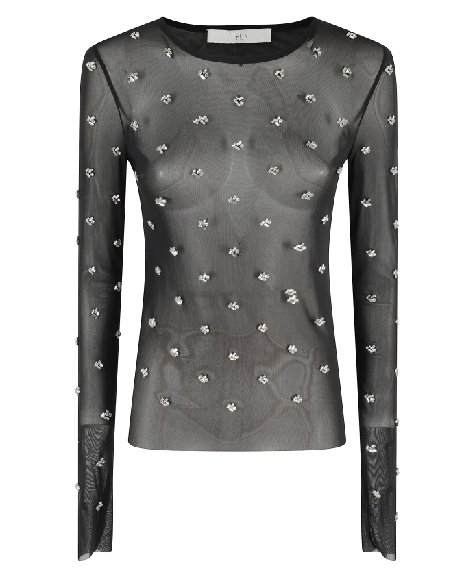 

Роскошный пуловер из коричневой парусины со стразами. Tela, черный