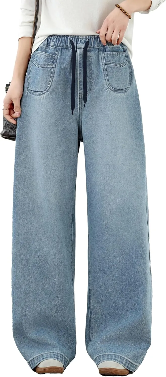 

LAI MENG FIVE CATS Женские джинсы 2026 Loose с эластичным поясом